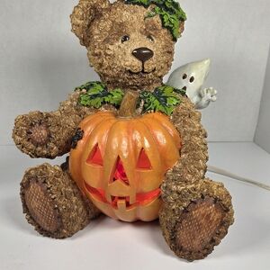 Teddy Bear Jack-o'-Lantern Table Lamp - Orange/Brown